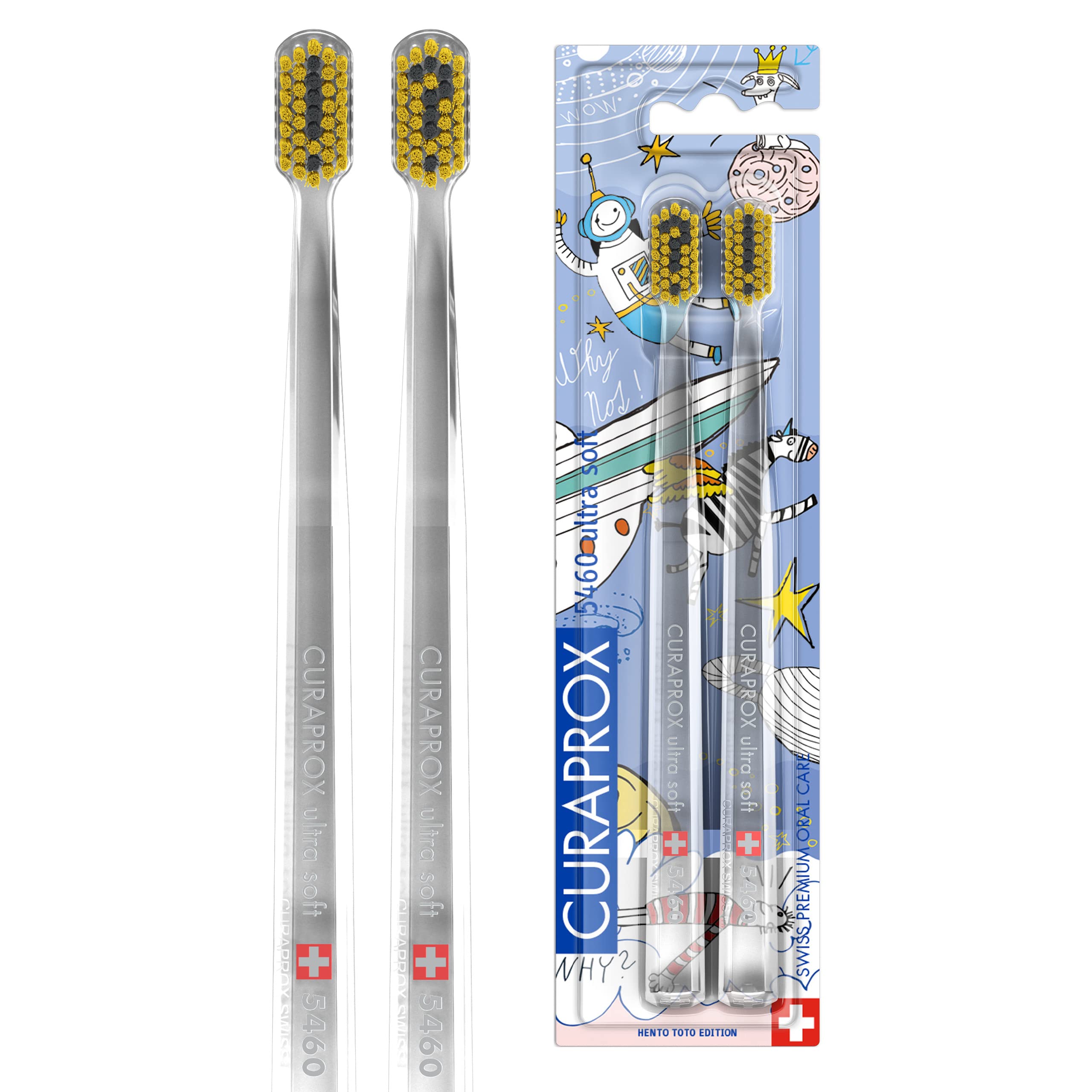 Curaprox CS 5460 Manual Toothbrush Ultra Soft, Special Edition: Hento Toto, 2 Pieces, Soft Toothbrush