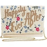 Pretty Robes HAPPILY EVER AFTER Clutch Purse for Wedding Day Beaded for Bachelorette Party, Bridal Purse Bridal Shower GIfts & Engagement Gifts for Bride To Be