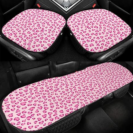 Amazon ピンクの豹柄 シートクッション シートカバーセット 車用 クッション 車の座布団 冷感 通気性 滑り止め カーシートカバー 3枚組 カー用品 脱とても簡単 前座席用2枚 後部座席用1枚 車 バイク 車 バイク