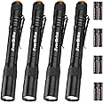 EverBrite Pen Light, 100LM Pocket Flashlights, Aluminum LED Pen Flashlights with Clip, 8 AAA Batteries Included, Pocket Flashlight for Camping, Emergency, Mechanic, Pack of 4, Black