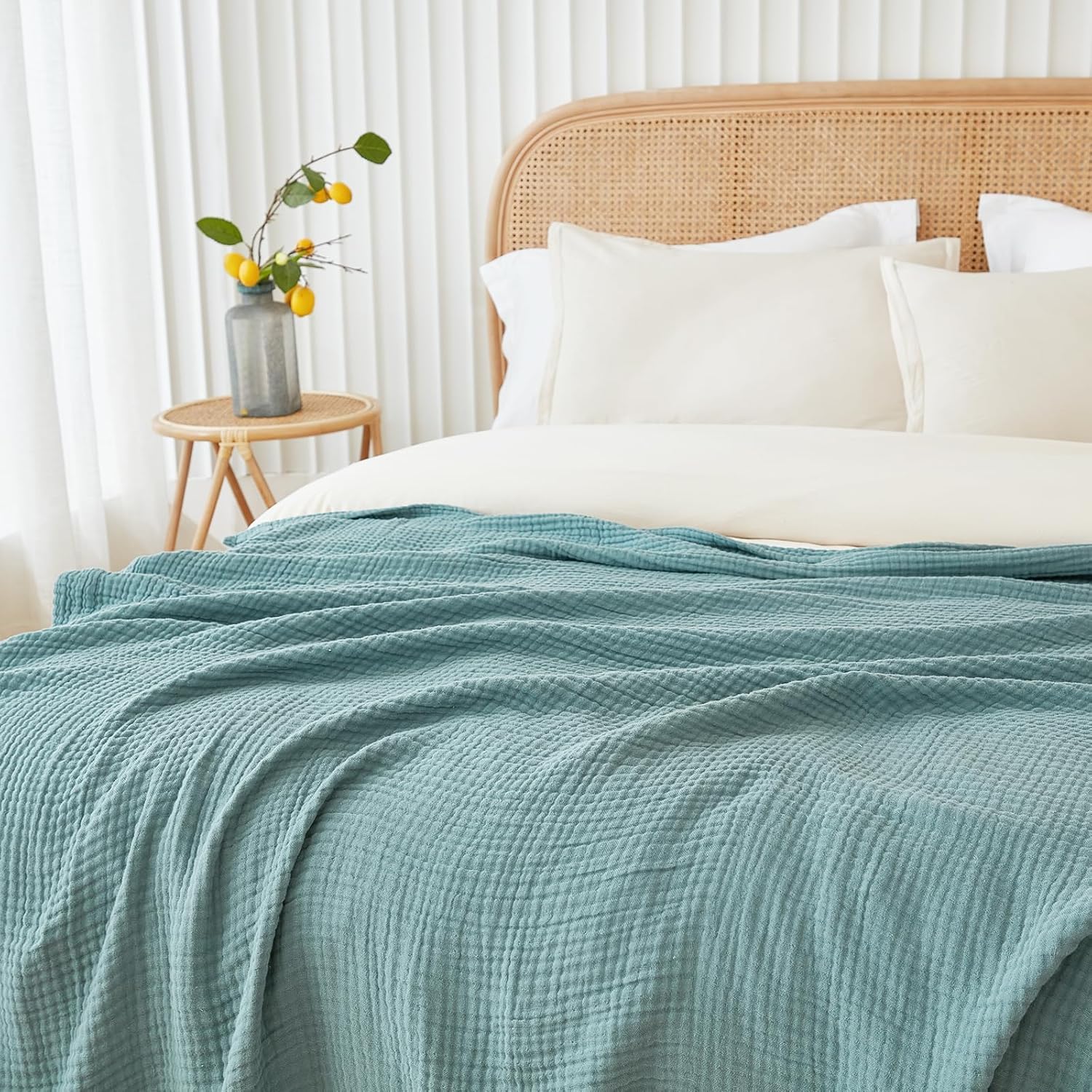 Photo 1 of EMME Muslin Twin Blankets for Couch Breathable Gauze All Season Soft and Lightweight Pre-Washed Cotton Blanket (Teal, 60"x80")