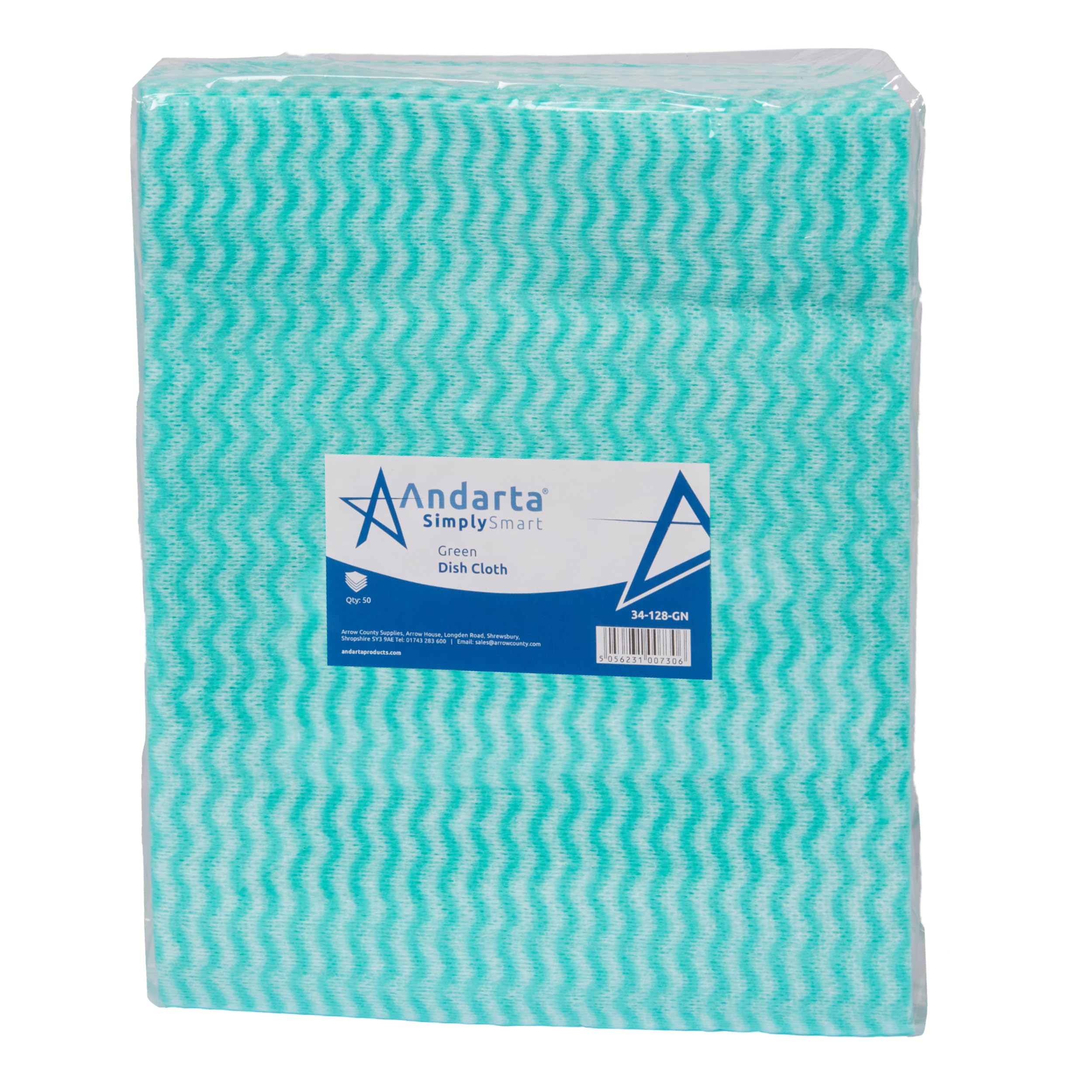 andarta - Green J-Dish Cloths - Pack of 50 (35 x 42cm) - Versatile Cleaning Cloths for Kitchens, Bathrooms and General Areas - Absorbent, Quick-Drying, Washable and Lightweight