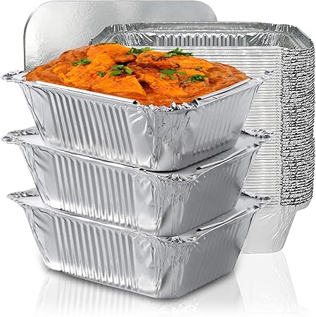 Kleine Aluminium Folie Etensbakjes Met Deksel Wegwerp Folie Bakjes Voor Takeaway En Bewaren Van Maaltijden Herbruikbare Folie Maaltijd Schalen Om Mee Te Bakken Bewaren En Invriezen 25 Stuks Amazon Nl