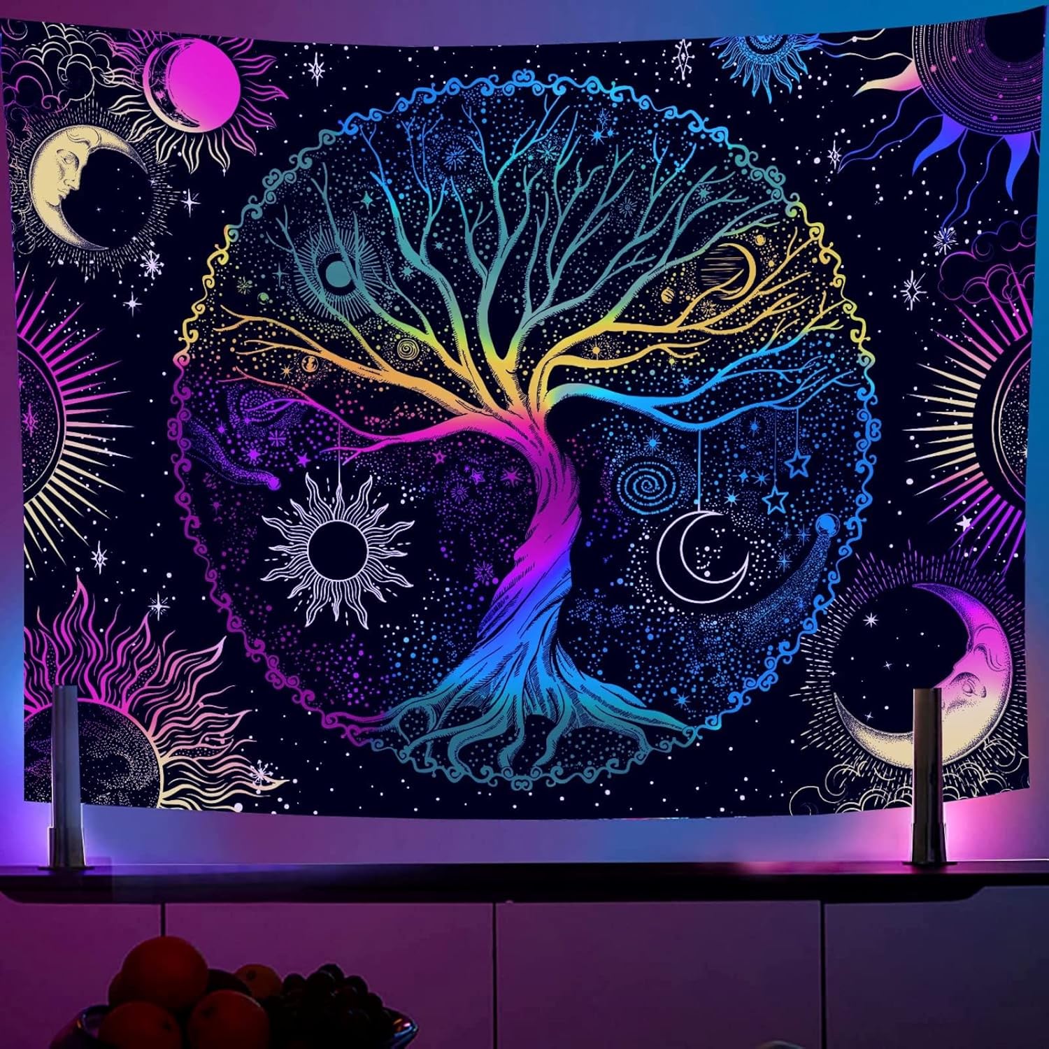 Tapestries - AACKart Blacklight Tapestry for Bedroom Aesthetic-Tree of Life Tapestry UV Reactive Spiritual Tapestry Trippy Glow in the Dark Wall Tapestry Wall Hanging 78.7 x 59.1 inches