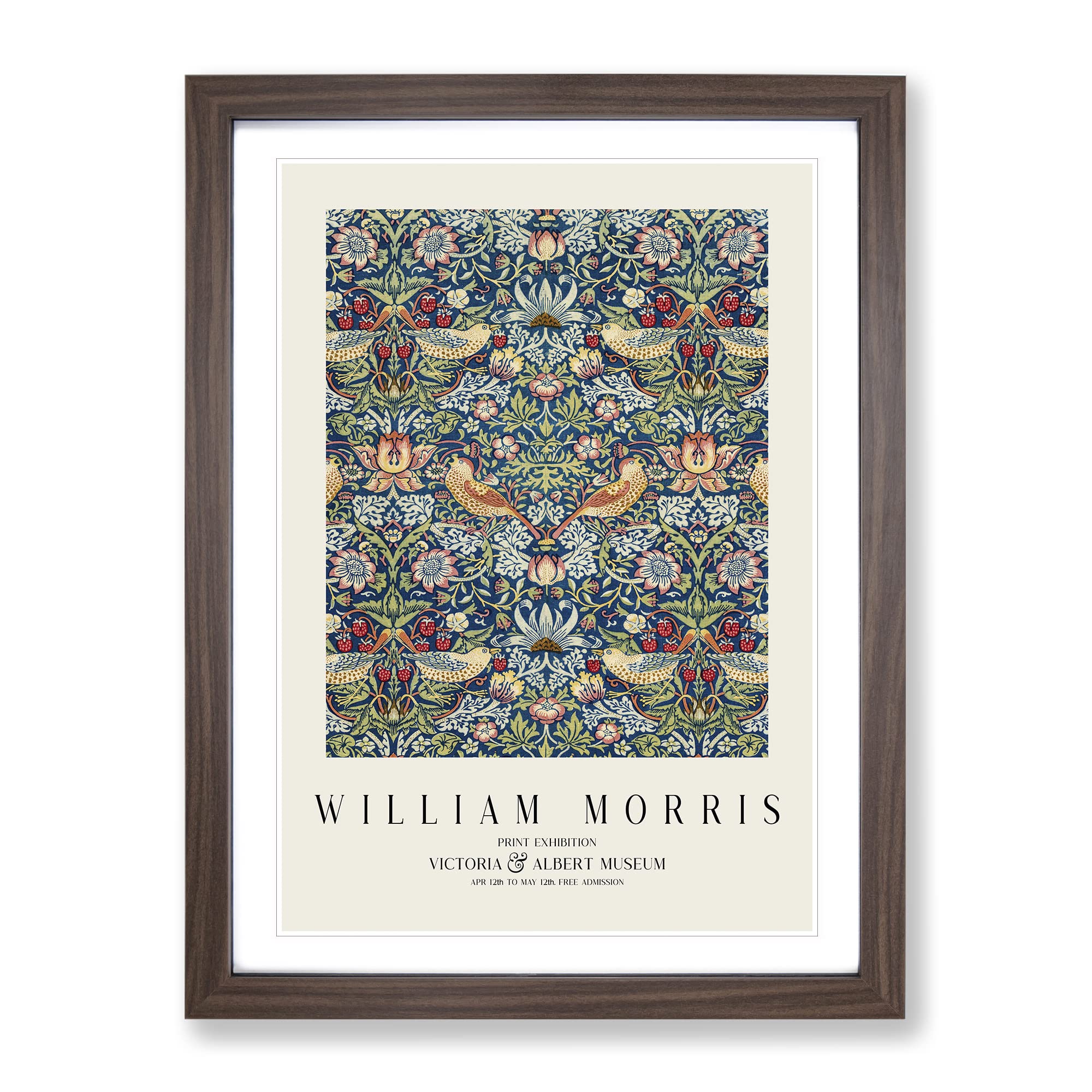 Strawberry Thief Vol.2 By William Morris Exhibition Museum Painting Framed Wall Art Print, Ready to Hang Picture for Living Room Bedroom Home Office Décor, Walnut A4 (34 x 25 cm)