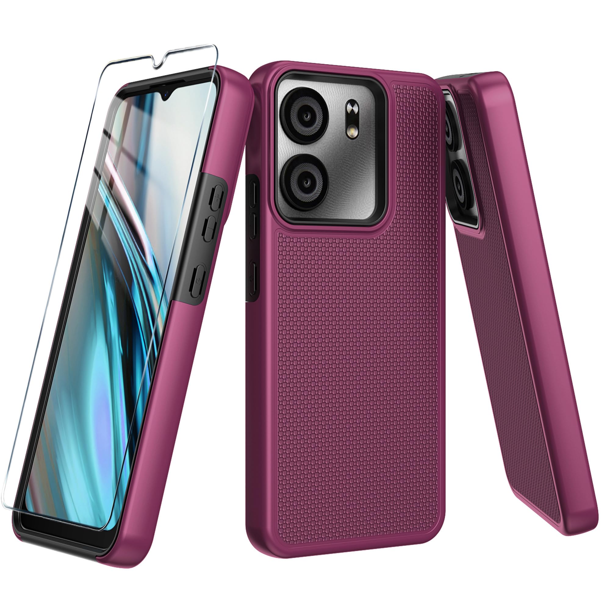 Mocotto for BLU View 5 Phone Case with Tempered Glass Screen Protector,Dual Layer Heavy Duty Shockproof Protection Phone Case Cover for BLU View 5 (Deep Purple)