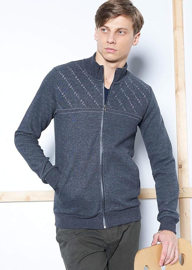Men's Mock-turtleneck Zipped Navy Blue Cardigan-80: Amazon.co.uk: Clothing