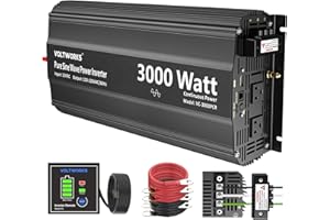 3000 Watt Pure Sine Wave Inverter 12V DC to 110V 120V AC with UL Fuses 3000W Power Inverter for Home RV Truck Off-Grid Solar with AC Hardwire 30A Compatible with Lithium Battery VOLTWORKS