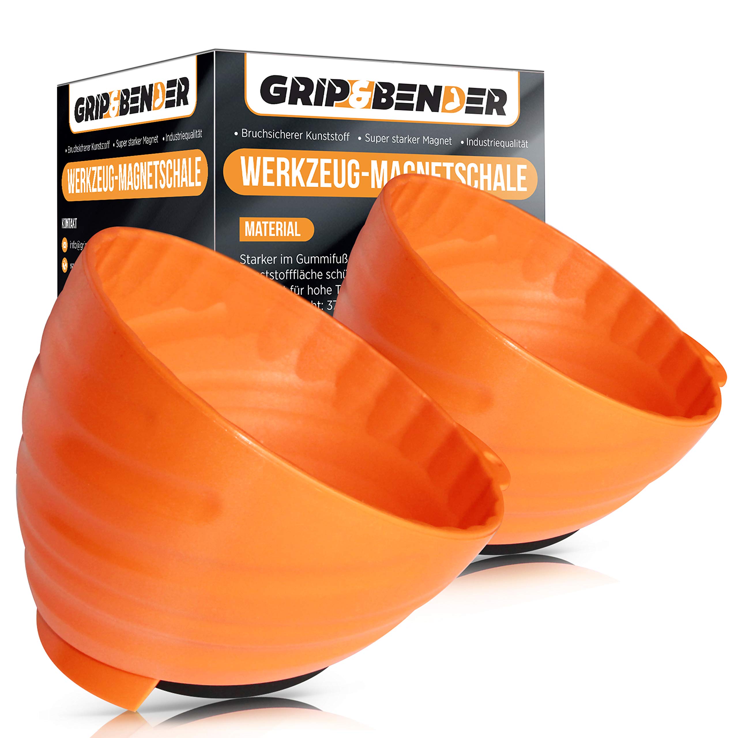 2 pieces Grip & Bender workshop magnetic tray, magnetic tool tray made of ABS plastic, orange magnetic bowl for screws