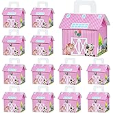 Caoekego 16 Pieces Pink Farm Animal Party Gift Box Farm Cow Theme Candy Box Farm Barn Birthday Party Decoration