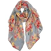GERINLY Lightweight Scarves Fashion Flowers Print Women Cotton Wrap Scarf Head Shawl Winter Gift
