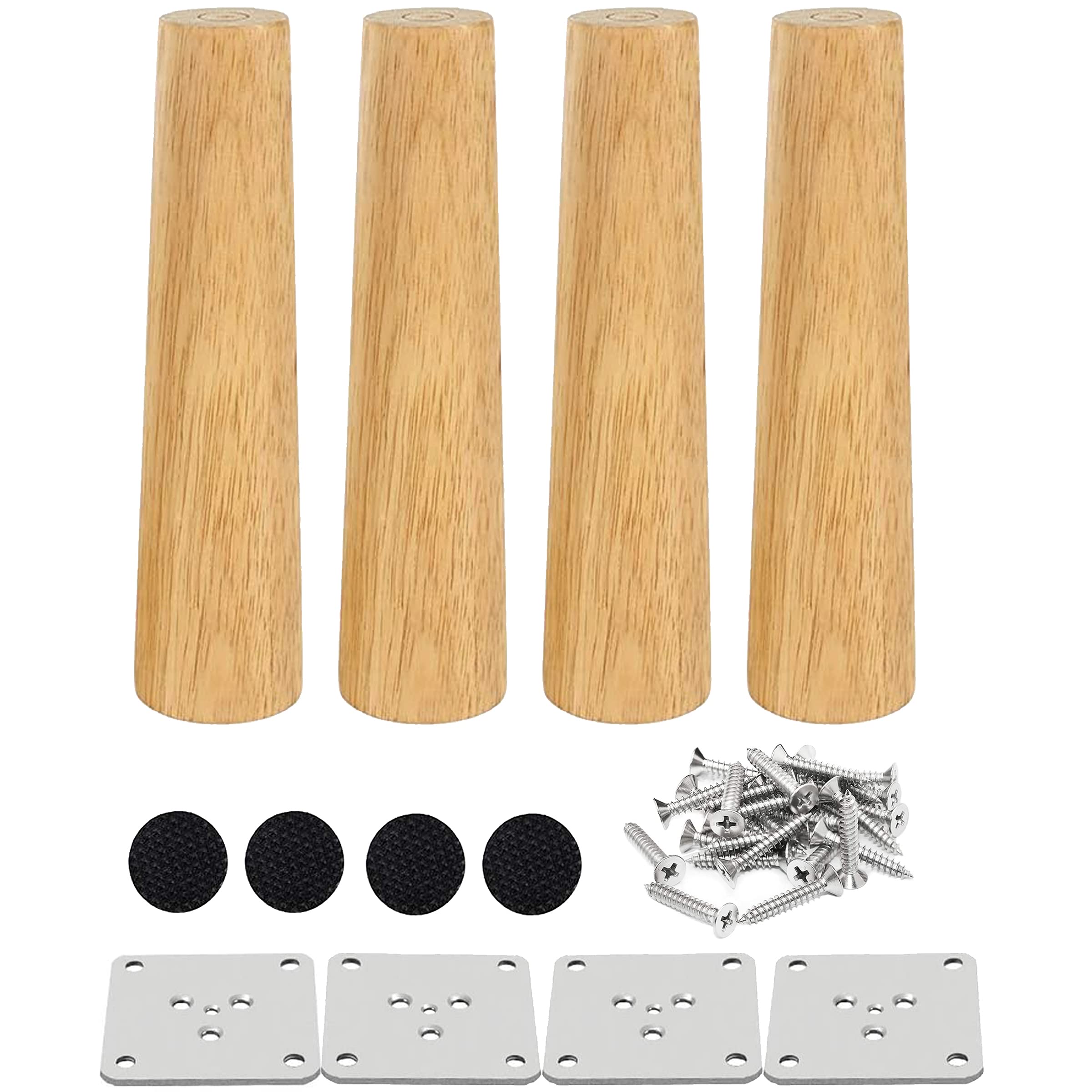 Drenky Set of 4 Wooden Furniture Legs, 20 cm, Straight Coffee Table Legs, Kitchen Furniture Legs, Walnut Finish with Installation Accessories for Armchair, Night Table, Cabinet, Drawer, etc