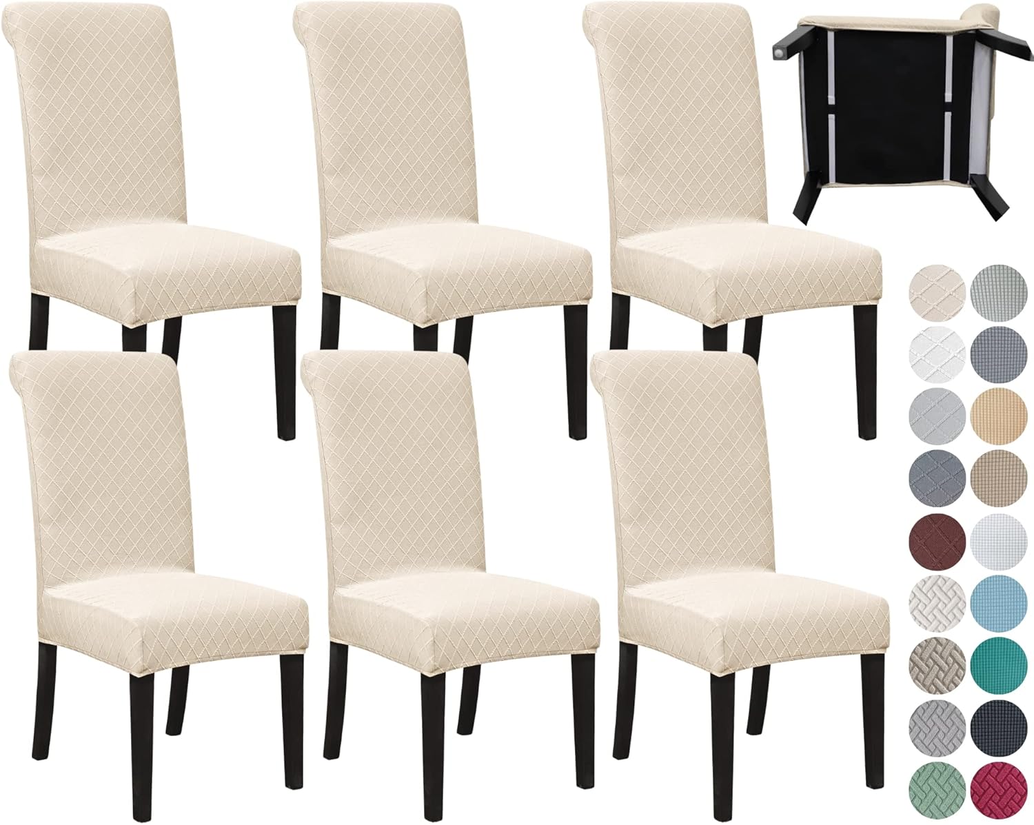 Slipcovers - SPRINGRICO 6 Pack Dining Room Chair Covers with seat Belt, Stretch Parsons Chair Slipcover Washable Kitchen Dining Chair Cover Removable Seat Protector Set of 6, S2- Beige