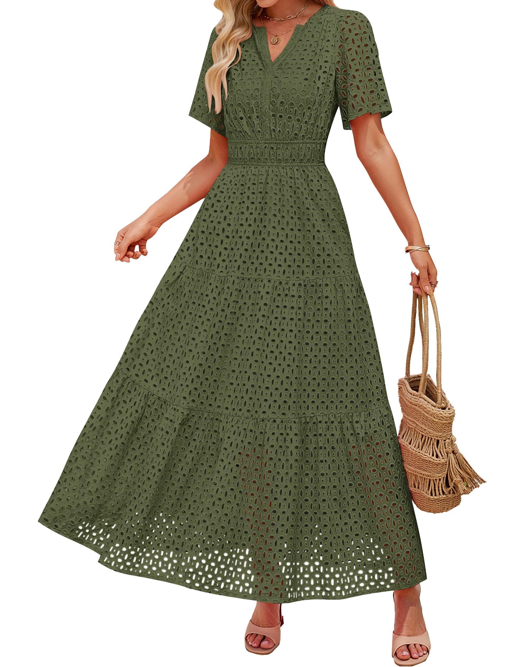 ZESICA Women's 2025 Summer Short Sleeve Maxi Dress