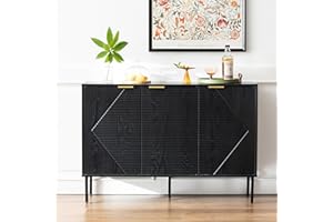Jpiziso Buffet Cabinet with 3 Fluted Doors, Large Coffee Bar Table, Wooden Storage Cabinets, Modern Farmhouse Sideboard Crede