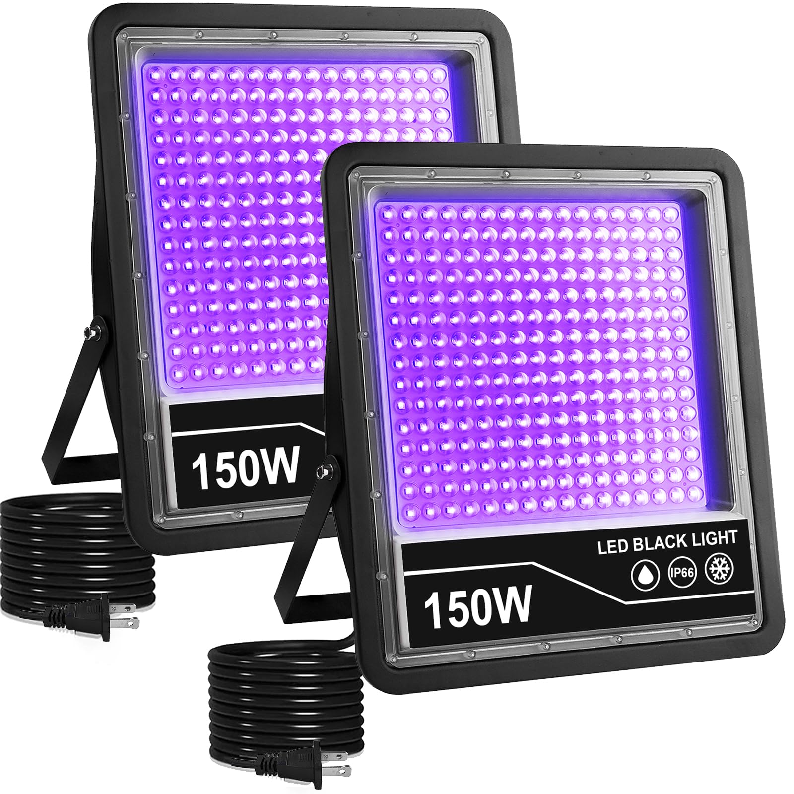Photo 1 of 2 Pack 150W Black Lights, LED Blacklight Black Lights for Glow Party, IP66 Waterproof, Glow in The Dark, Body Paint, Fluorescent Poster, Stage Lighting, Neon Glow