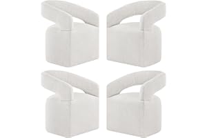 KISLOT Upholstered Dining Chairs with Casters Modern Barrel Side Armchair with Rollers for Diningroom Bedroom Livingroom Reading Room, Beige, 4PCS