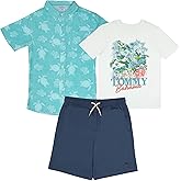 Tommy Bahama Boys Hawaiian Button Down Short-Sleeved Shirt, Graphic T-Shirt & Shorts Set, 3-Piece Summer Outfit for Kids