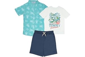 Tommy Bahama Boys Hawaiian Button Down Short-Sleeved Shirt, Graphic T-Shirt & Shorts Set, 3-Piece Summer Outfit for Kids