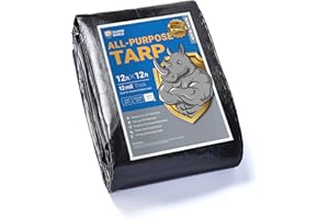 GUARD SHIELD Heavy Duty Tarp 12x12 Feet Black Tarp Large Outdoor Tarps Waterproof with Grommets Cover 12mil