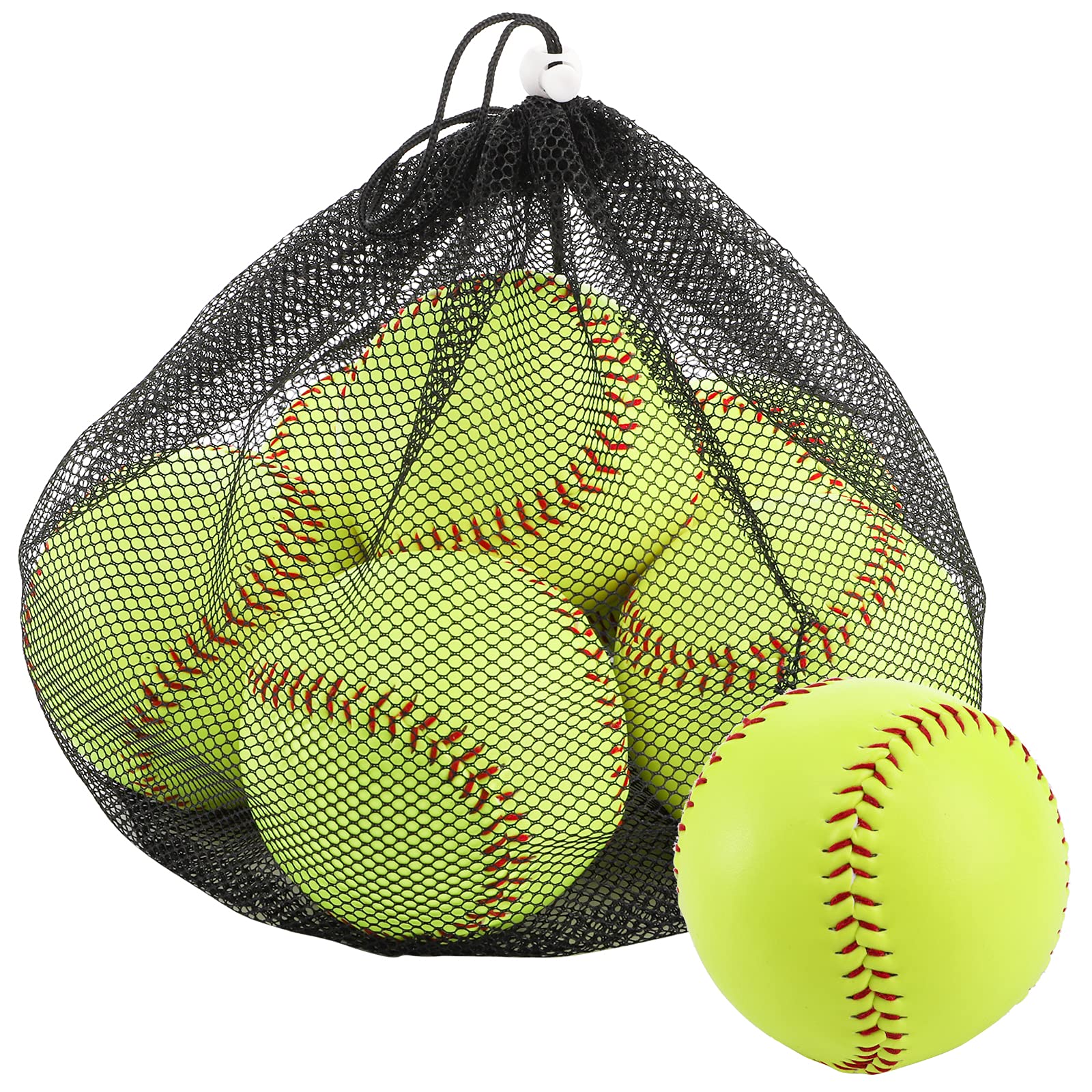Photo 1 of Tebery 6 Pack Yellow Sports Practice Softballs, 12-Inch Official Size and Weight Slowpitch, Unmarked & Leather Covered Training Ball for Games, Practice and Training (Yellow)