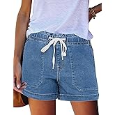 FEKOAFE Womens Stretchy Denim Shorts 2026 Summer Casual Drawstring Elastic Waist Jean Shorts with Pockets(S-XL)