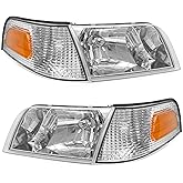 ADCARLIGHTS for 1998-2011 Ford Crown Victoria Halogen Headlight W/O Bulbs | OE 13008/13008, Chrome Housing, IP67, Plug &amp; Play, amber reflector, clear lens, Sealed, UV resistant