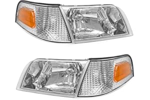 ADCARLIGHTS Headlight Assembly Compatible with Ford Crown Victoria 1998 1999 2000 2001 2002 2003 2004 2005 2006 2007 2008 2009 2010 2011 Replacement Headlamp Pair w/Chrome Housing Amber Reflector