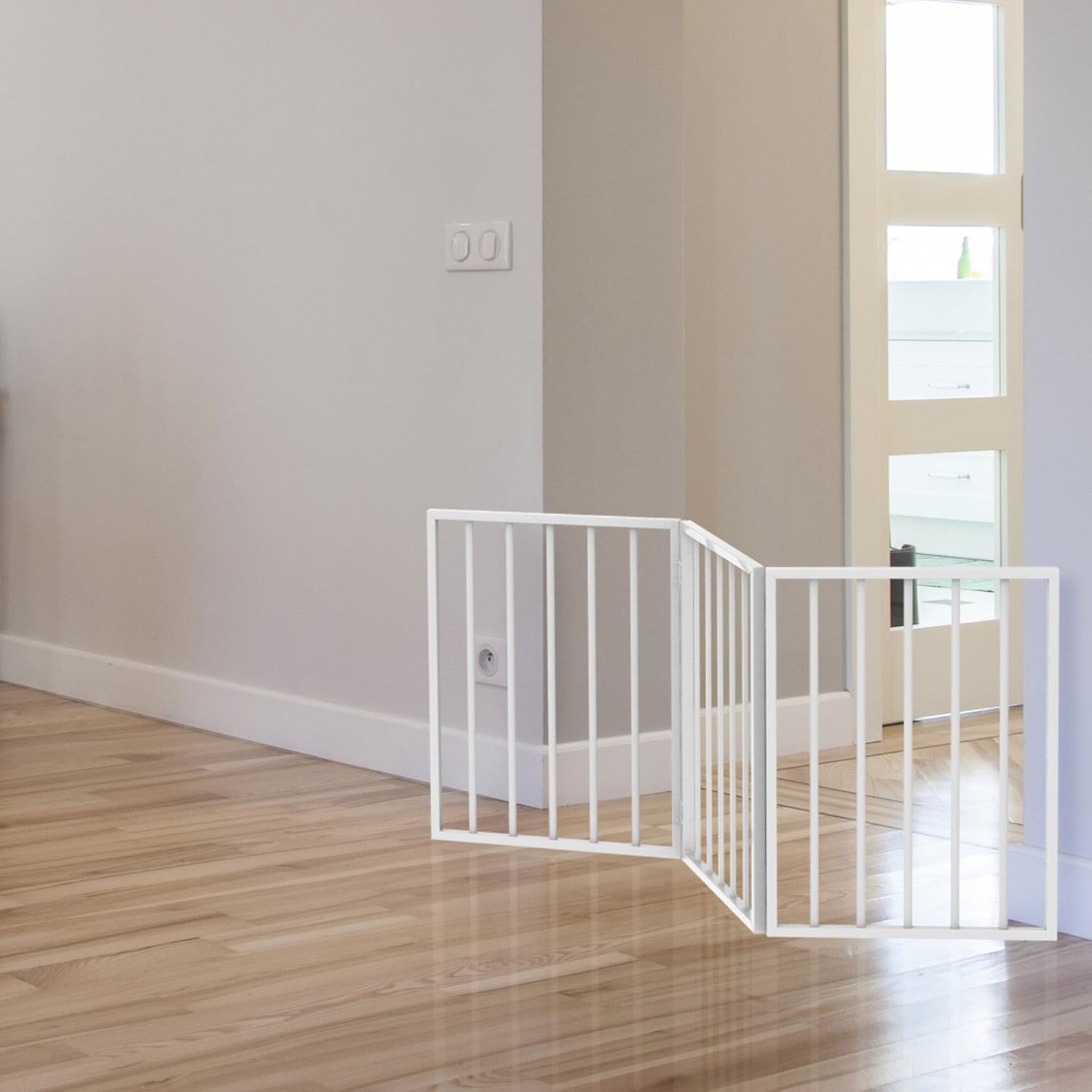 Foldable, Free-Standing Wooden Pet Gate- Light Weight, Indoor Barrier for Small Dogs / Cats by PETMAKER- White, 24 Inch Step Over Doorway Fence : Pet Supplies