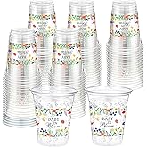 Funnymoom 60 Pack Baby In Bloom Baby Shower Cup 12 oz Floral Wildflowers Butterfly Disposable Clear Plastic Drinking Cups Bulk for Summer Spring Birthday Baby Shower Party Decorations Supplies