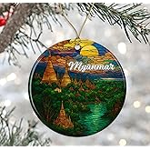 DanielDesign Myanmar Christmas Ornament - Travel Myanmar Gift - Stained Glass Style Ceramic Keepsake - Travel Gift for Tree Decoration Printed on Both Sides
