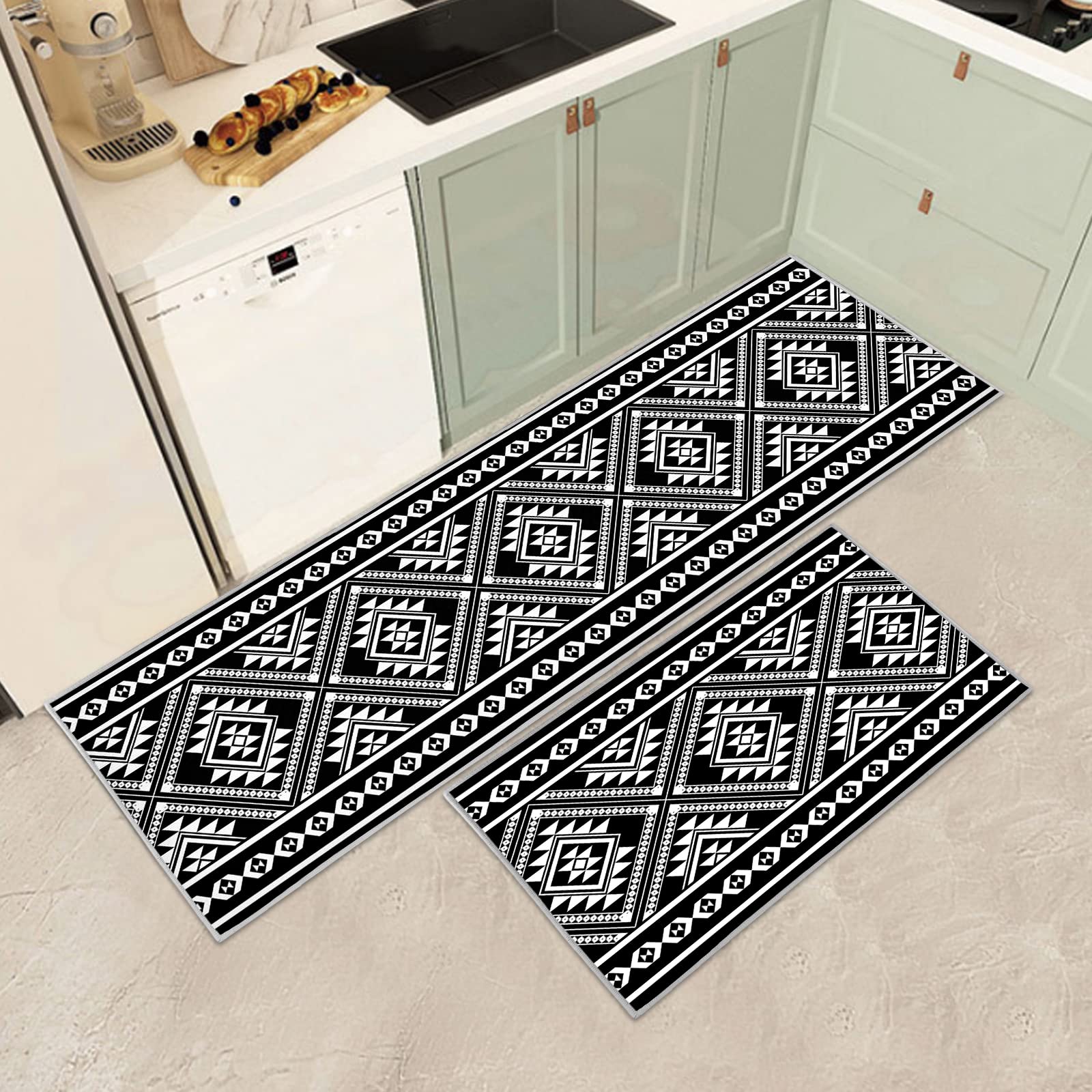 JEFFEL Kitchen Mat Sets Non slip Washable, Kitchen Rugs Runner Set of 2 Anti Fatigue Kitchen Floor Mat for Home Decoration Office Standing Desk (A, 120L x 40W x 0.2Th cm) — image 1