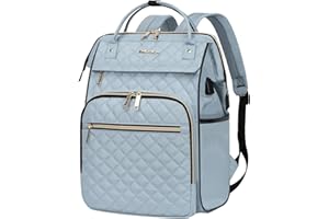 EMPSIGN 17 Inch Laptop Backpack for Women, Work Business Travel Computer College Bags, Large Capacity Water-repellent Quilted Casual Daypack with USB Port, Light Blue