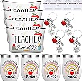 Maxcheck 16 Pcs Best Teacher Appreciation Gifts Set Include Tumbler Cosmetic Bag Keychain Blessing Cards and Bracelets for Teacher Birthday Graduation Back to School Gifts