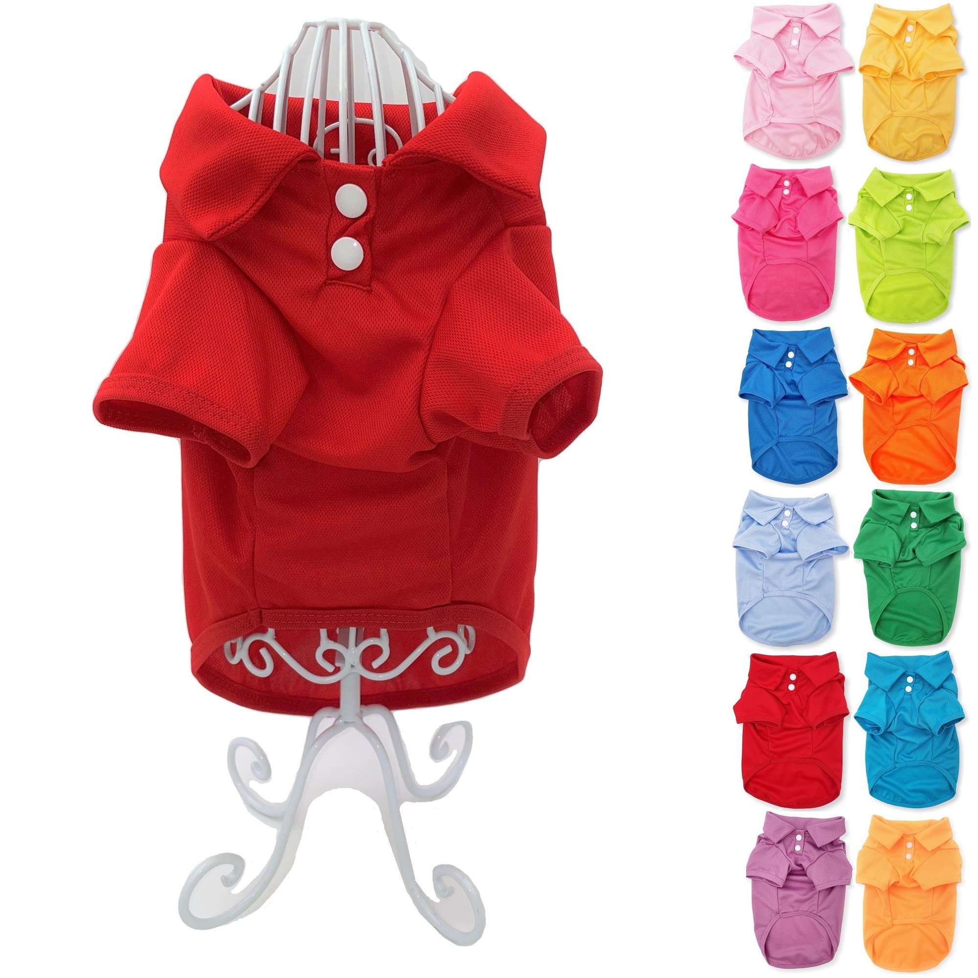 Cute Puppy Cat Dog Polo Shirt T-Shirt Solid Clothes Apparel for Small Pet (XS: Length - 10", Red)