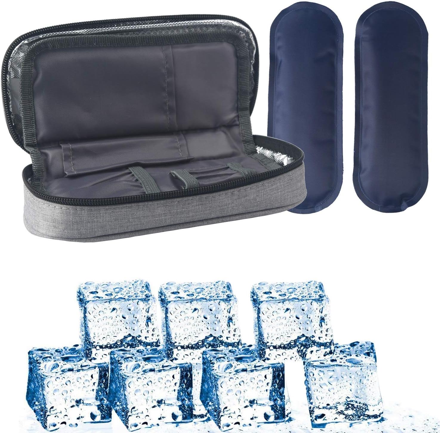 Goldwheat Insulin Cooler Travel Case Diabetic Organizers Medication Cooler Bag with 2 Ice Packs Travel Kits Waterproof and Insulation Liner Grey: Health & Personal Care