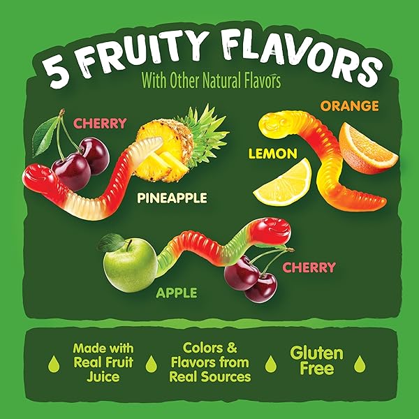 BLACK FOREST GUMMY WORMS CANDY, MADE WITH REAL FRUIT JUICE, RESEALABLE BAG, 5 POUND BULK BAG