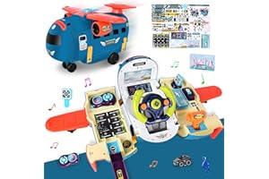 JONRRYIN Airplane Toys for Toddlers, Simulation Steering Wheel Toy with LED Lights & Sounds, Music Educational Driving Plane Toys for Kids Boys 4-6 Birthday Gift Ideas (Blue)