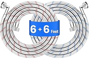 6ft Premium Stainless Steel Washing Machine Hoses with 90 Degree Elbow,2Pack Food Grade PEX Inner Tube Washer Machine Hoses,B