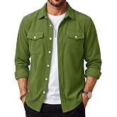Cotrasen Men's Button Down Shirt Long Sleeve Casual Corduroy Shirt | Lightweight Overshirt, Untucked Button Up Shirts, Fall Shacket Jacket, Wrinkle Free, Regular Fit