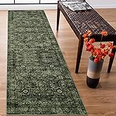Morebes Washable Dark Green Runner Rug 2x8, Vintage Boho Runners for Hallways Non Slip, Soft Floral Indoor Floor Throw Carpet for Kitchen Laundry Room Bedroom Bathroom Living Entryway