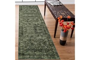 Morebes Vintage Kitchen Runner Rugs Non Skid Washable, Floral Boho 2x8 Runner Rug, Non Shedding Runner Rugs for Hallway Indoor Floor Carpet Runner for Laundry Room Bedroom,Dark Green