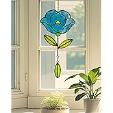 Langodeco Stained Glass Window Hangings, Handcrafted Garden Suncatchers for Window and Home Decor, Unique Artisan Glass Ornaments for Indoor and Outdoor Use, Blue