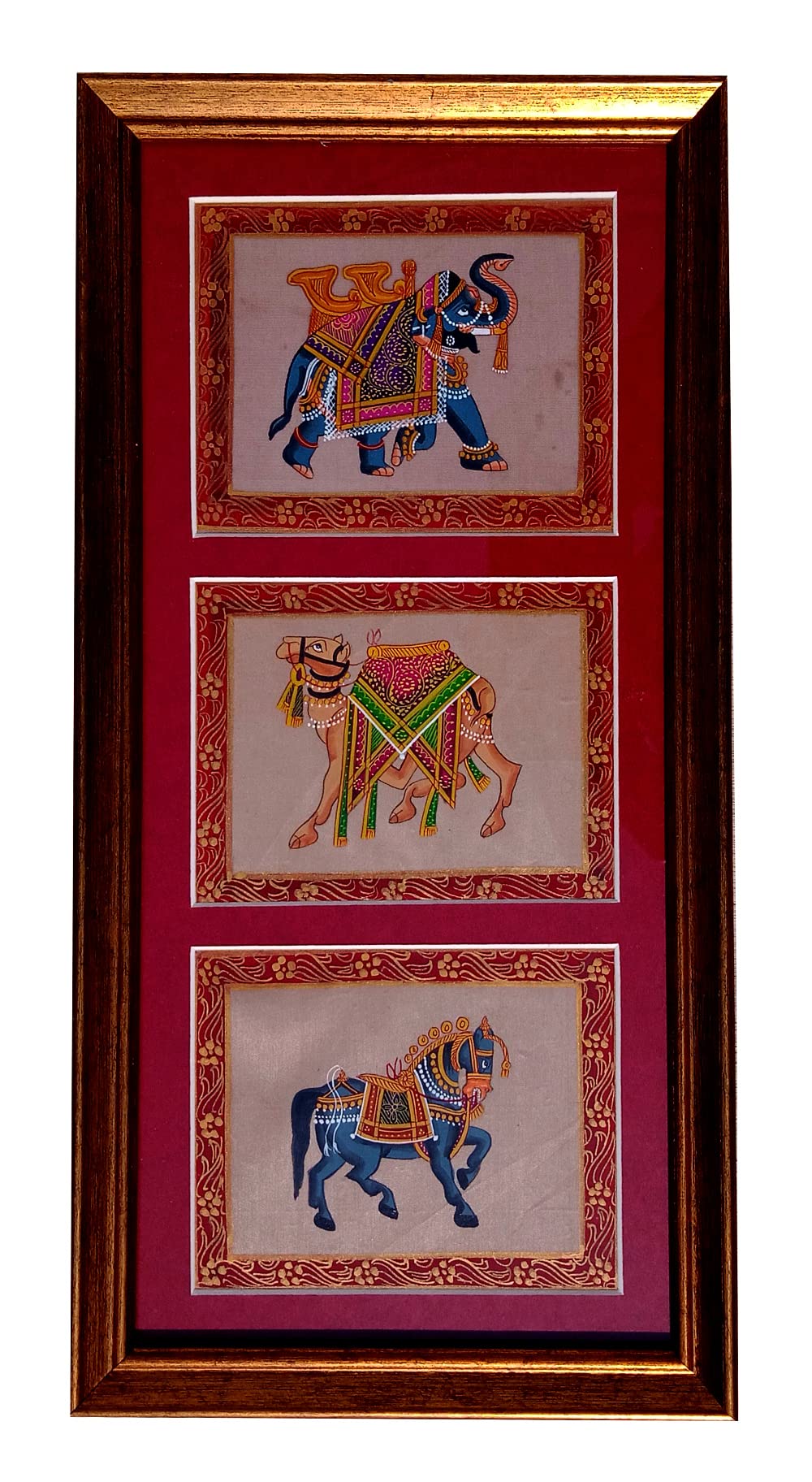Purpledip Silk Cloth Painting Royal Display: Indian Rajasthani Intricate Artwork Framed Wall Hanging; Collectible Miniature Art (12479B)