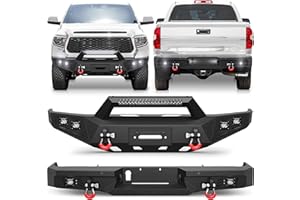 LONGSUN Tundra Front & Rear Bumper Full Width for 2014-2021 Tundra Pickup, w/Winch Plate, LED Lights and D-rings