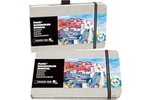 Funto Watercolor Journal, 8.5x5.5, 2 Pack, 48 Pages Each, Cold-Pressed, Inner Paper Pocket and Elastic Band, Art Supplies for Mixed Media