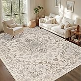 5x7 Area Rugs Living Room Rug: Washable Vintage Distressed Floral Rug No Slip Stain Resistant Soft Carpet Indoor Large Carpet