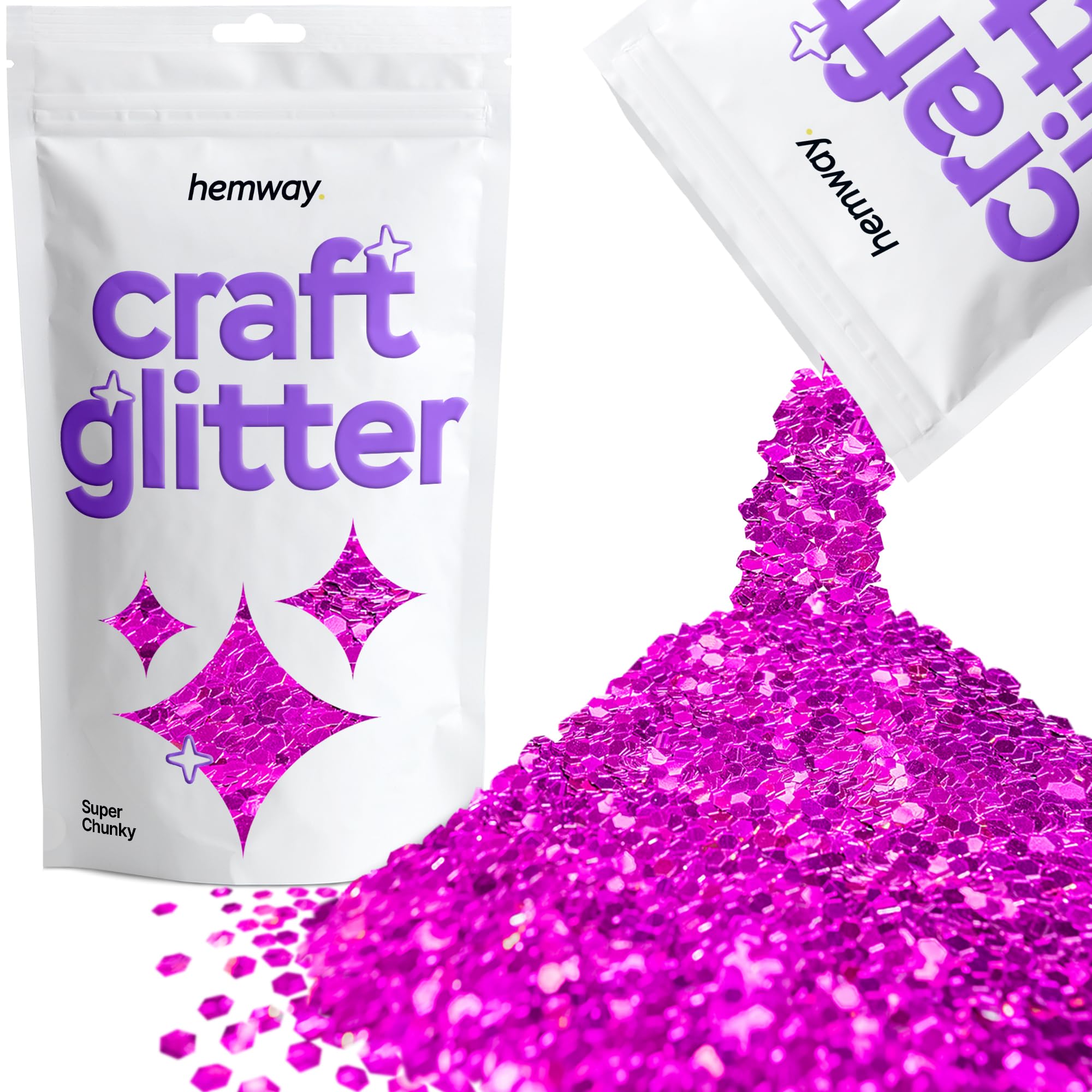 Hemway Craft Glitter Fuchsia Pink 100g Super Chunky Glitter for Crafts, Resin, Cosmetic, Nail, Face, Body, Festival, Tumblers, Art, Candle, Crafting