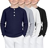 LessonZoo 4 Pack Boys Girls Waffle Henley Long Sleeve Shirts Thermal Tops Raglan Unisex Basic Tee for Baby Toddler Kids