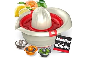 MUELLER AUSTRIA Mueller Citrus Lemon Orange Juicer, Hand Squeezer Rotation Press, Manual Juicer with Easy Pour Spout, European Made, Dishwasher Safe, Beige